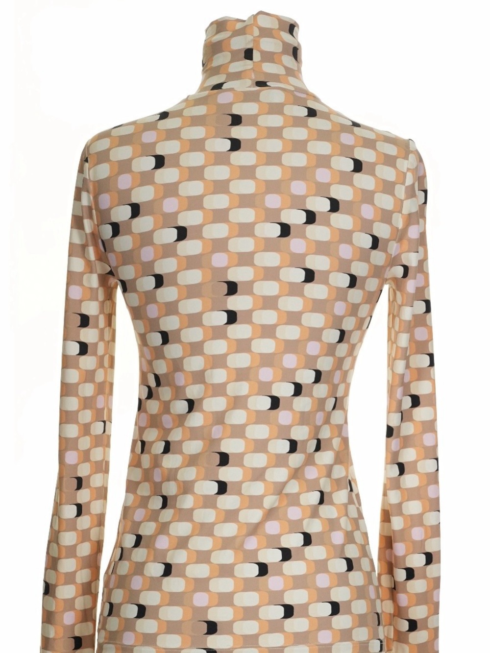 St. John Geometric Ovals Lozenges Print Turtleneck Long Sleeve Tee in Peach Pink - Picture 2 of 12